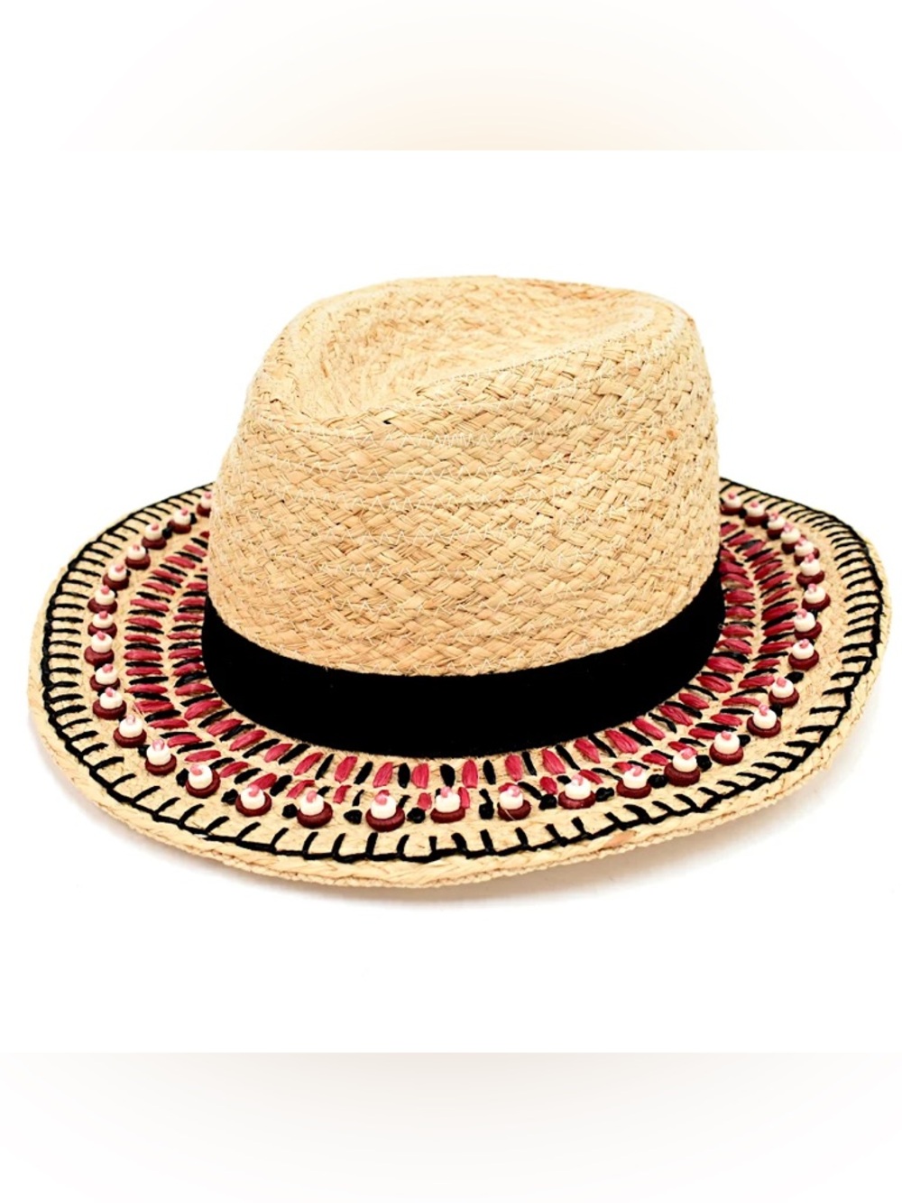 Tory Burch natural straw panama fedora boho hat OS